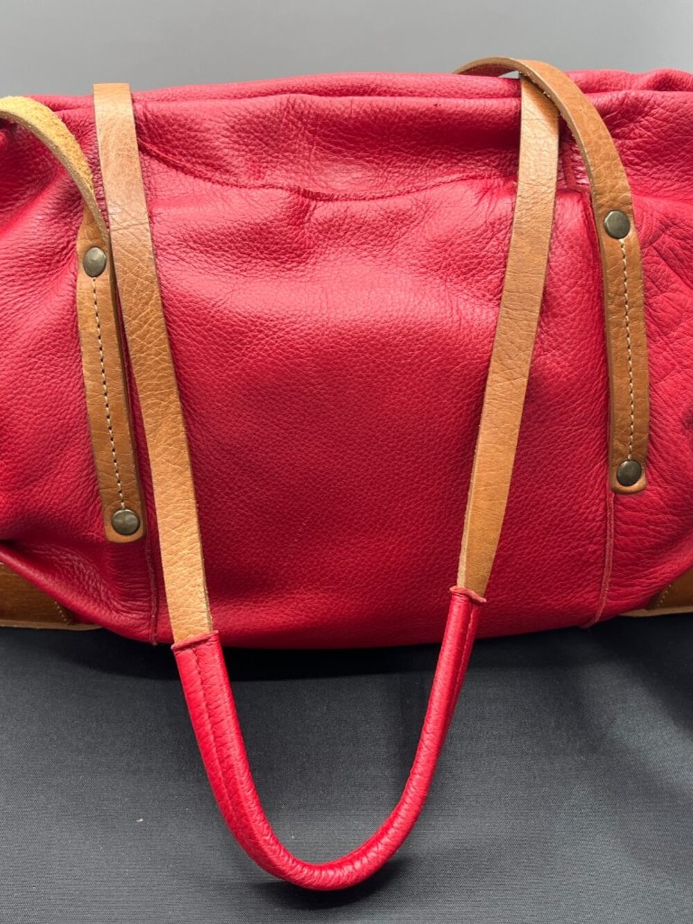 Will Soft Pebble Leather Goods with Red & Brown Leather Double Shoulder straps